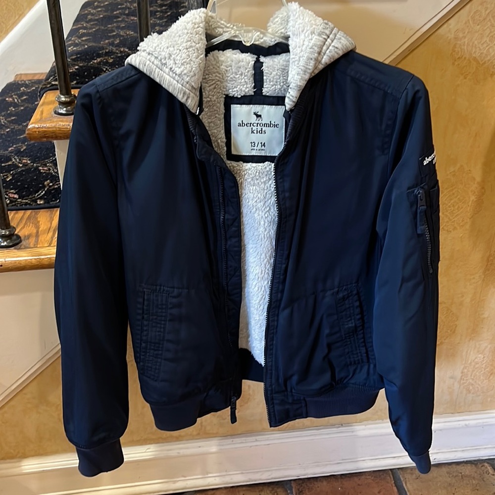 Abercrombie Kids Winer Jacket Navy Blue & Gray Removable Hoodie